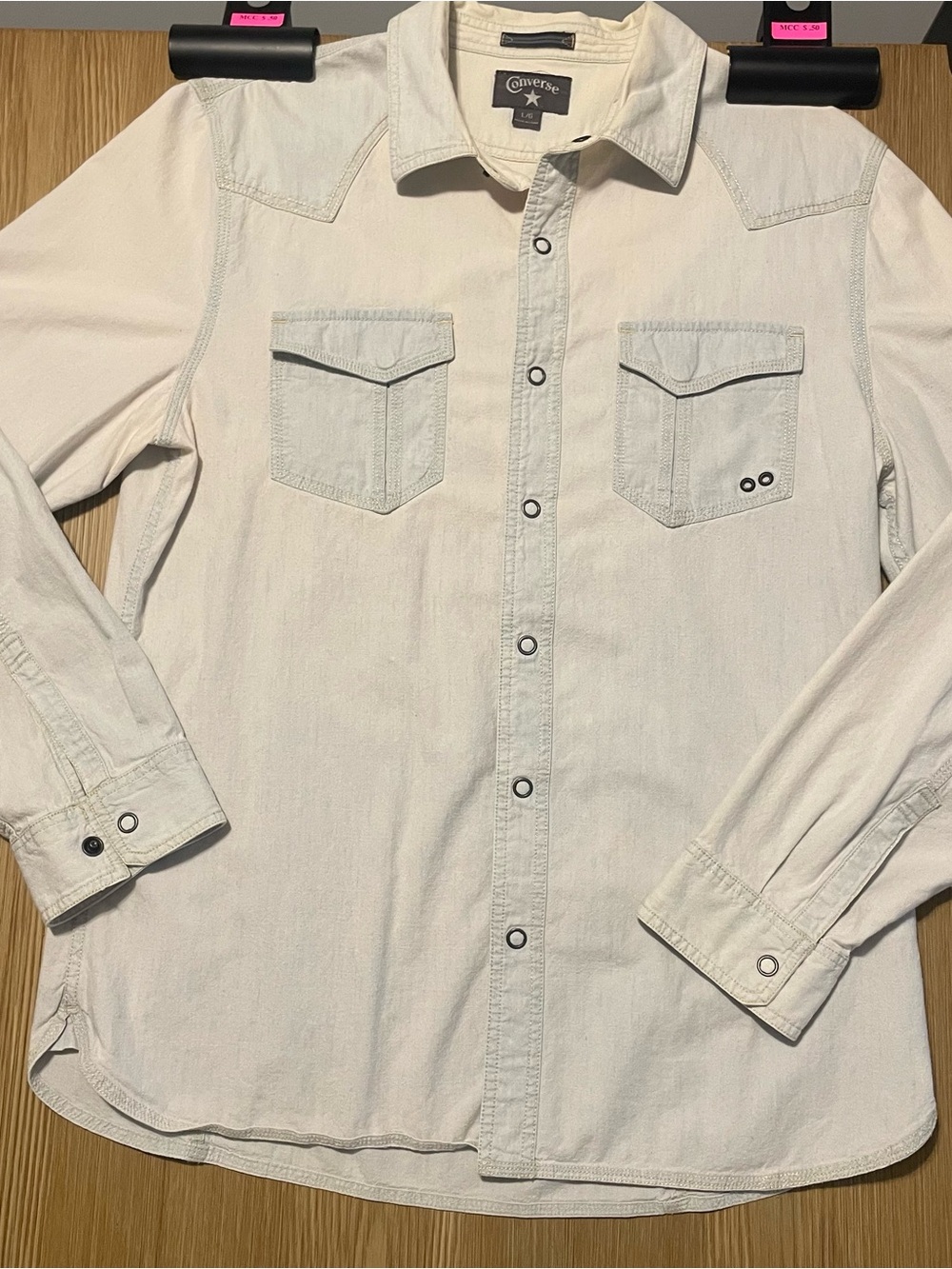 Converse All Star Mens Large Western Pearl Snap Denim Shirt Light Wash Canvas L